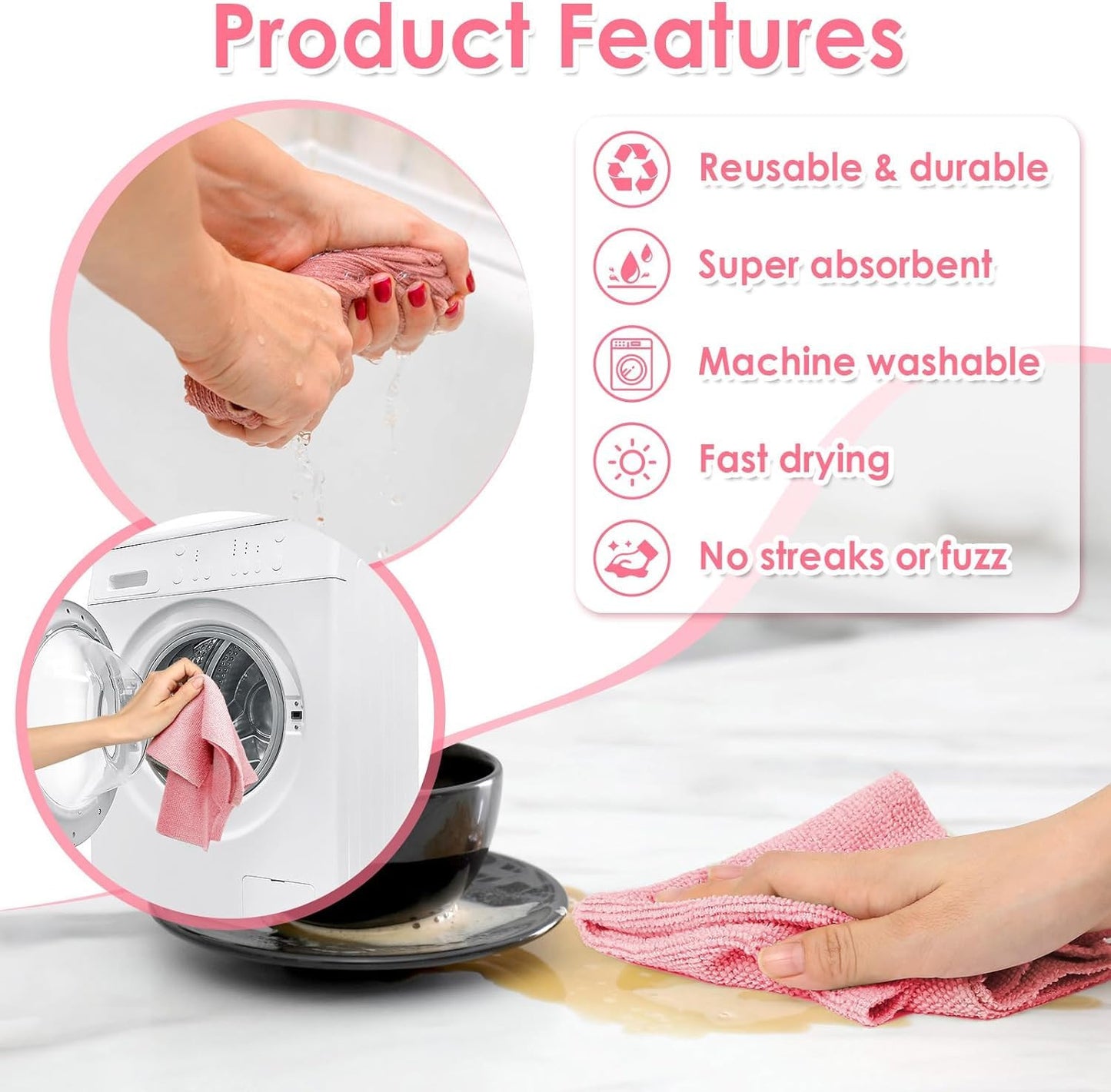 Reusable Microfiber Kitchen Cleaning Cloths with Dispenser Box | for Hands, Home, Car Window (Pack-20 Pcs)