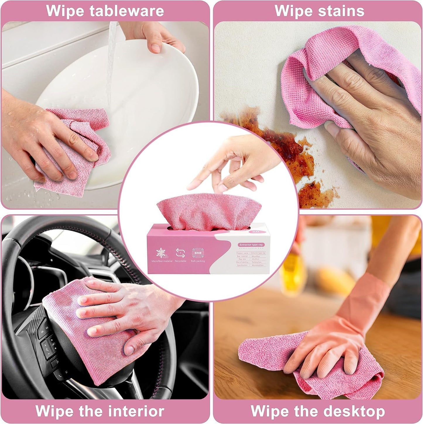 Reusable Microfiber Kitchen Cleaning Cloths with Dispenser Box | for Hands, Home, Car Window (Pack-20 Pcs)