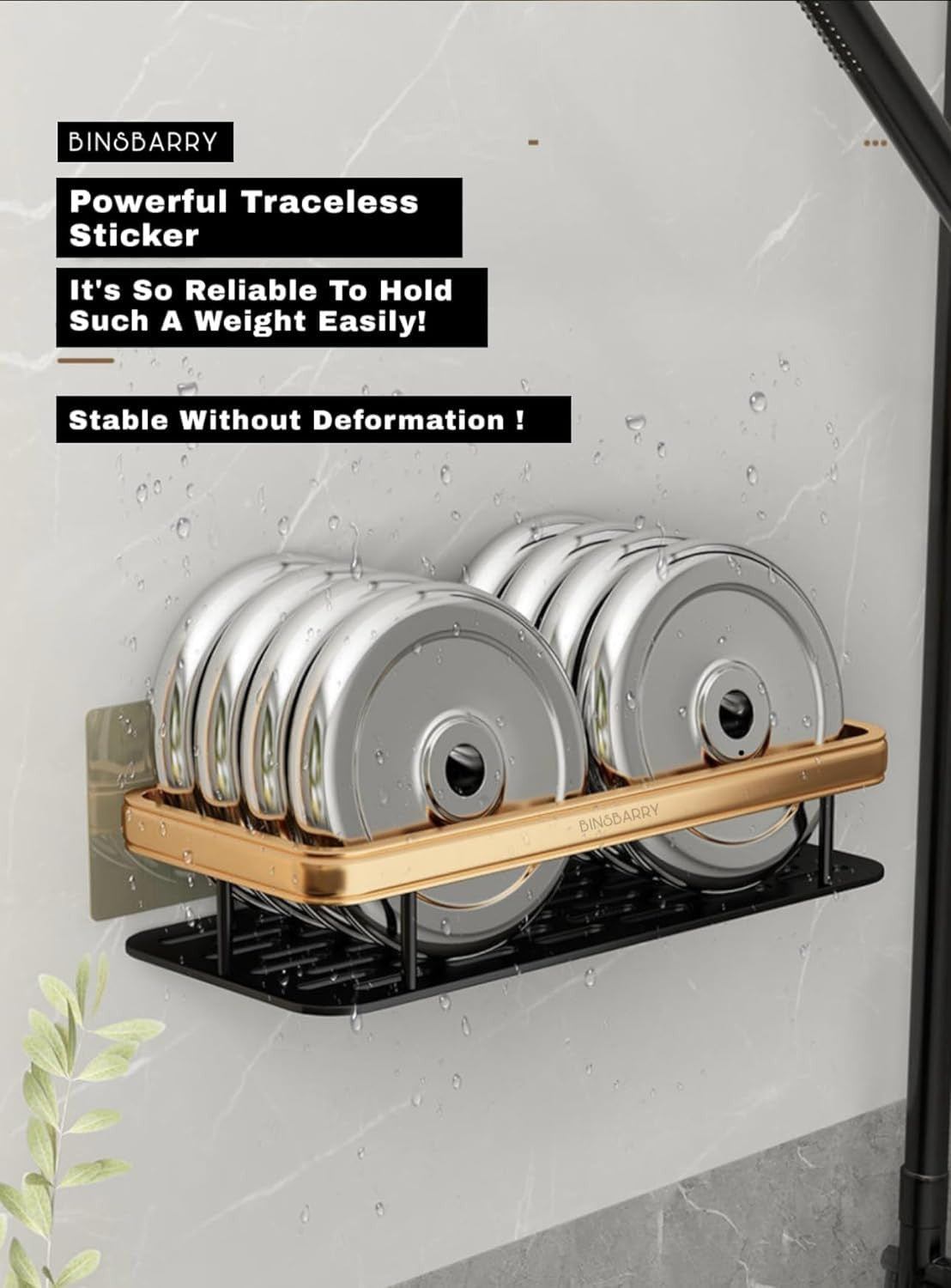 Self-Adhesive Multipurpose Wall Mounted Shelf and Rack for Bathroom and Kitchen (Pack of 2, Gold Shelf)