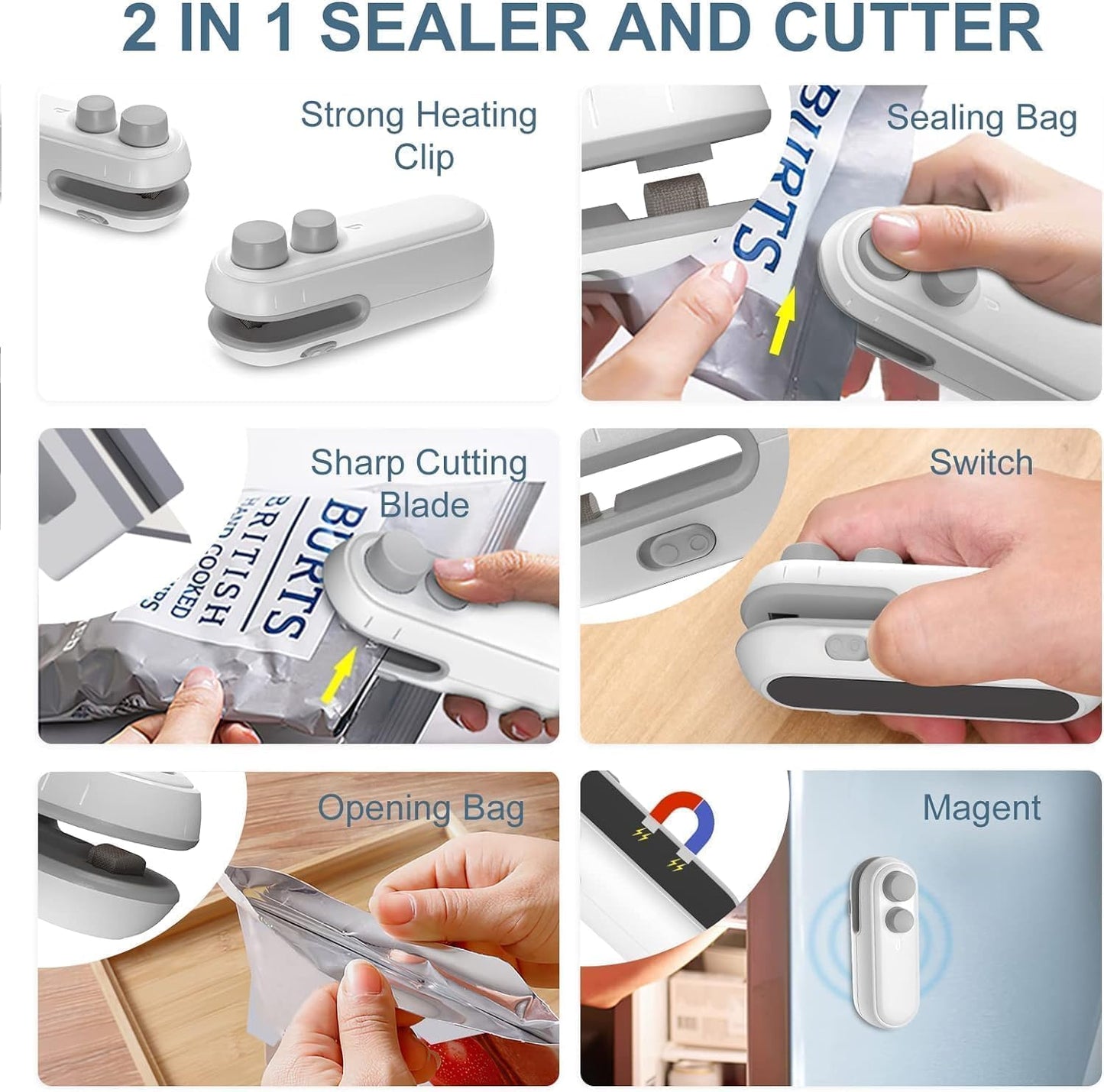 Portable Mini Sealing Machine | Handheld Packet Sealer for Food, Snacks, Chips, Fresh Storage | Seals Plastic Bags | Ideal for Kitchen