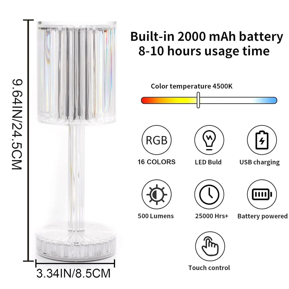 crystal table lamp USB charging touch lamp