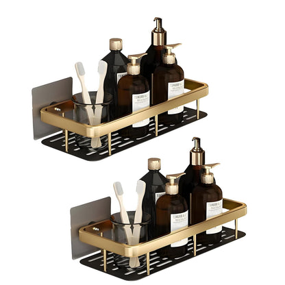 Self-Adhesive Multipurpose Wall Mounted Shelf and Rack for Bathroom and Kitchen (Pack of 2, Gold Shelf)