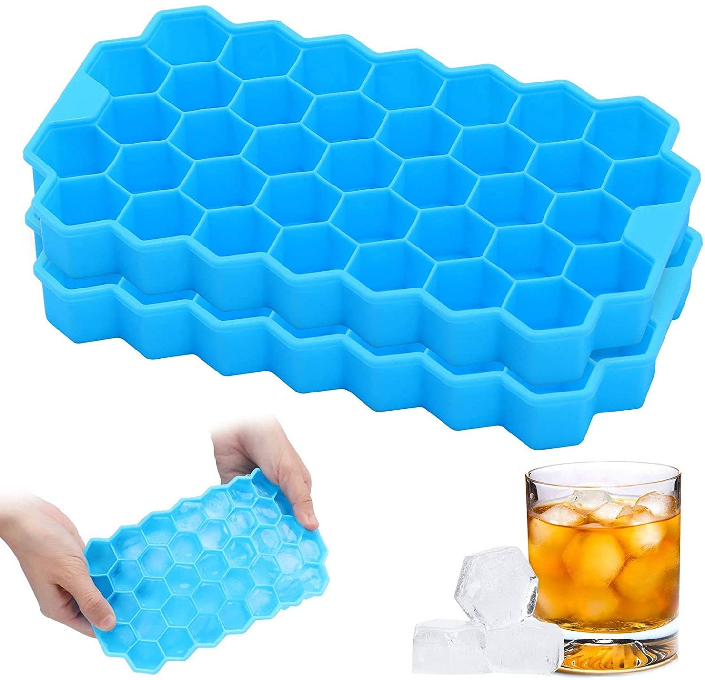 ICE TRAY HONEY SHAPE TRAY Rubber Flexible Silicone Honeycomb Shape. Pack of 2