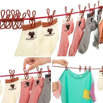 Elastic Cloth Drying Rope with 12 Clips |  For Travel Home Outdoor
