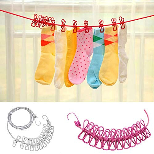 Elastic Cloth Drying Rope with 12 Clips |  For Travel Home Outdoor