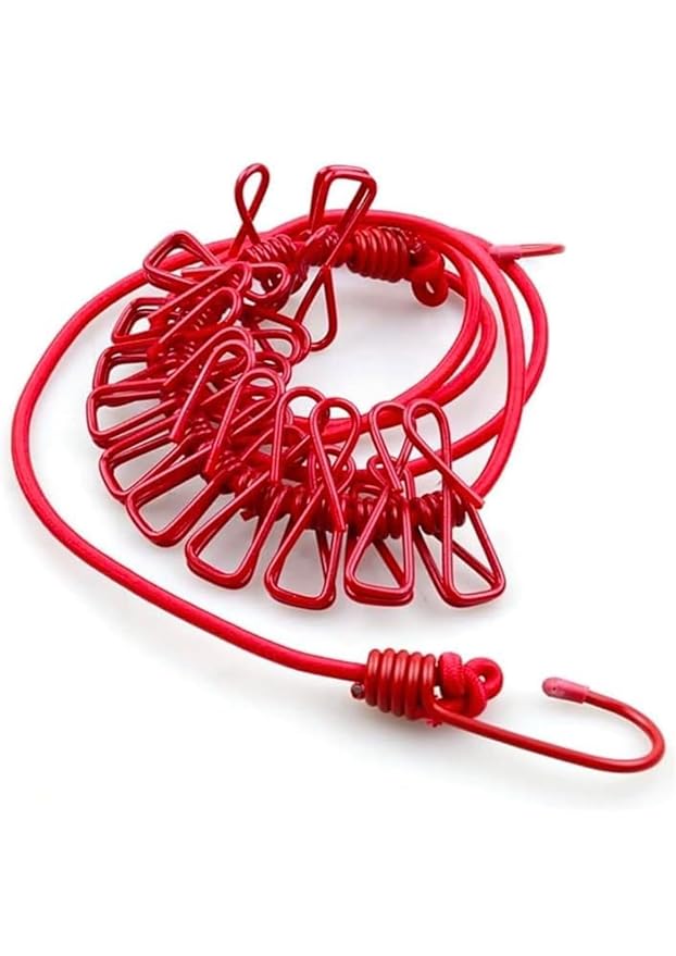 Elastic Cloth Drying Rope with 12 Clips |  For Travel Home Outdoor