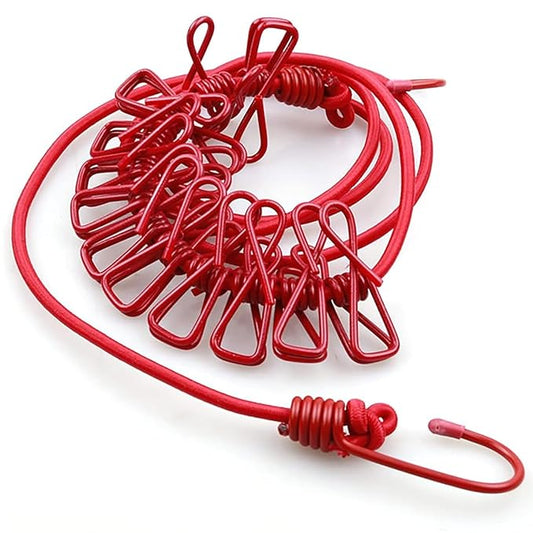 Elastic Cloth Drying Rope with 12 Clips |  For Travel Home Outdoor