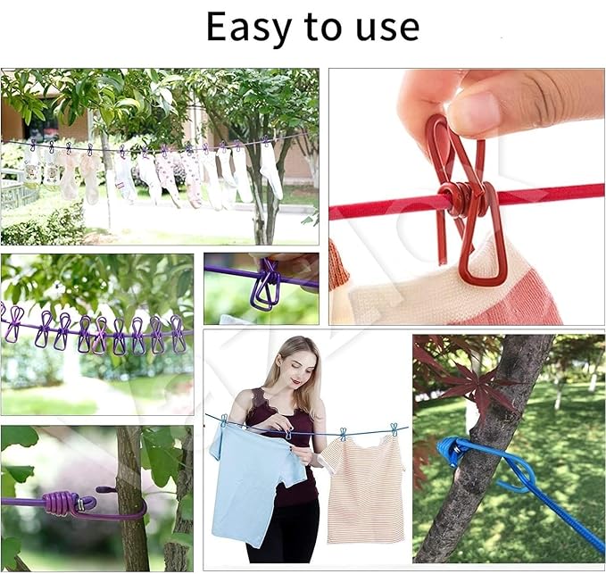 Elastic Cloth Drying Rope with 12 Clips |  For Travel Home Outdoor