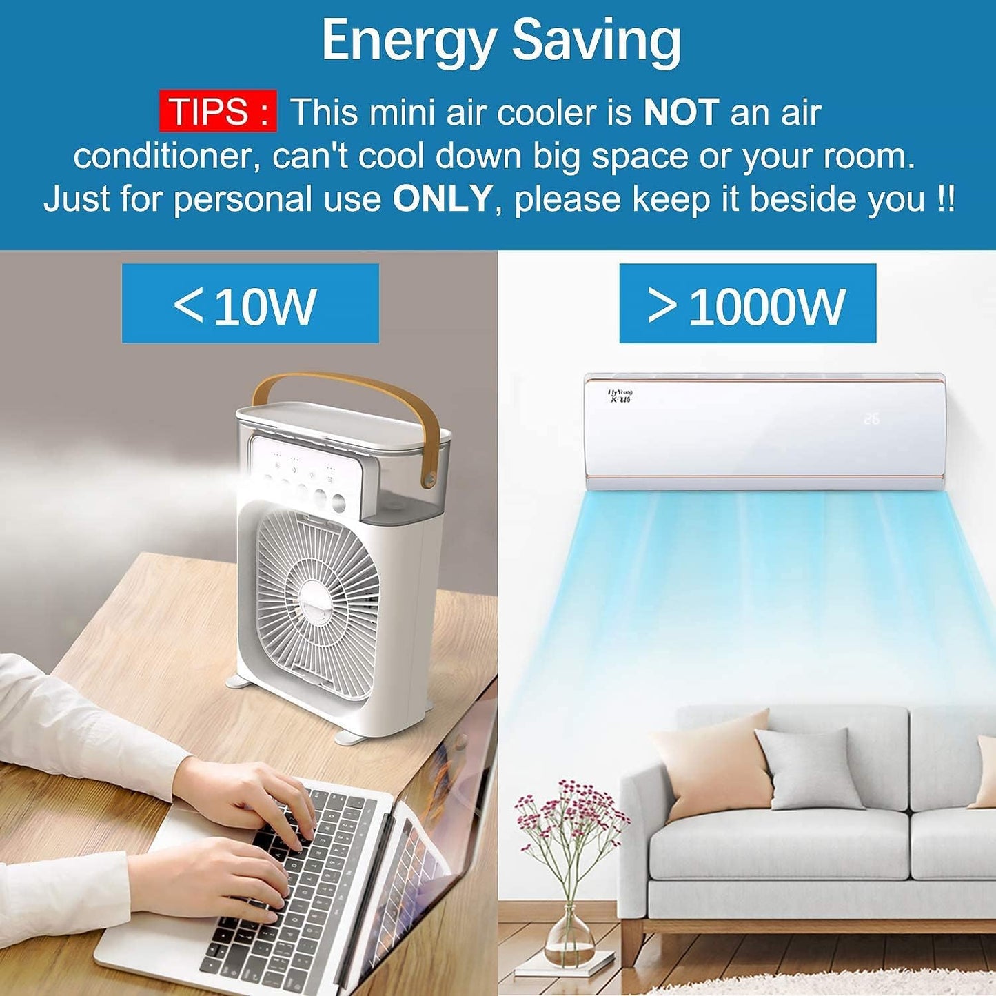 Mini Cooler for Room | Small AC Quiet Personal Air Cooler, USB Powered Mini Desktop Cooling Misting Fan