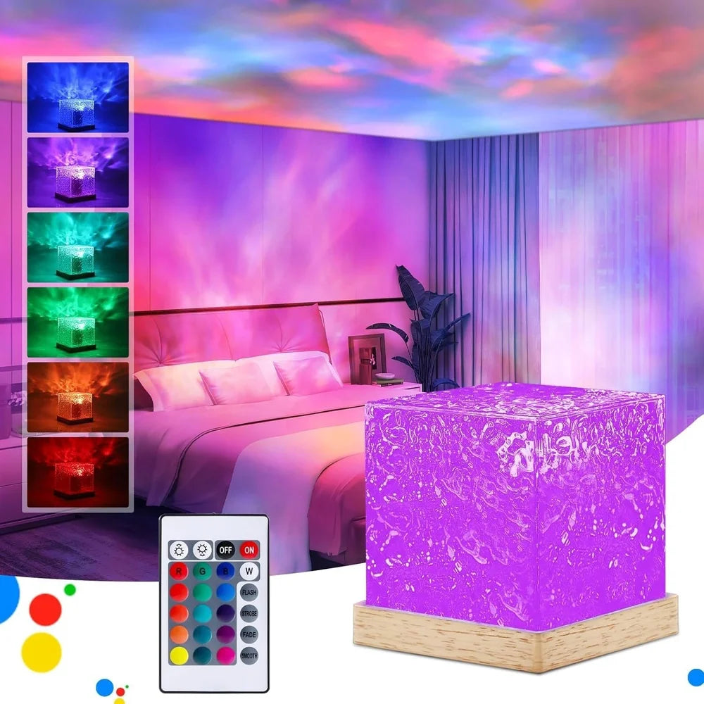 Ocean Wave Projector Lamp. 3D Water Wave Effect Romantic LED Night Light. Remote Control